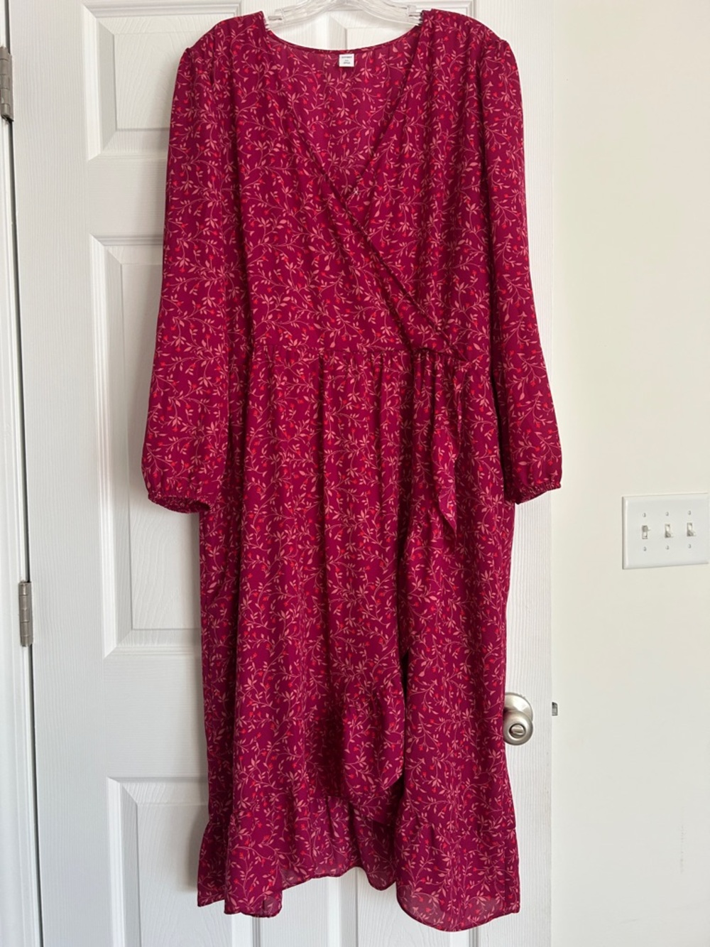 Old Navy Raspberry Floral Long-Sleeve Wrap Midi Dress
